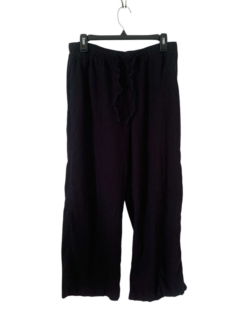 GAP Black Linen Blend Pull On Wide Leg Pants Tie Adjustable Elastic Waist Medium